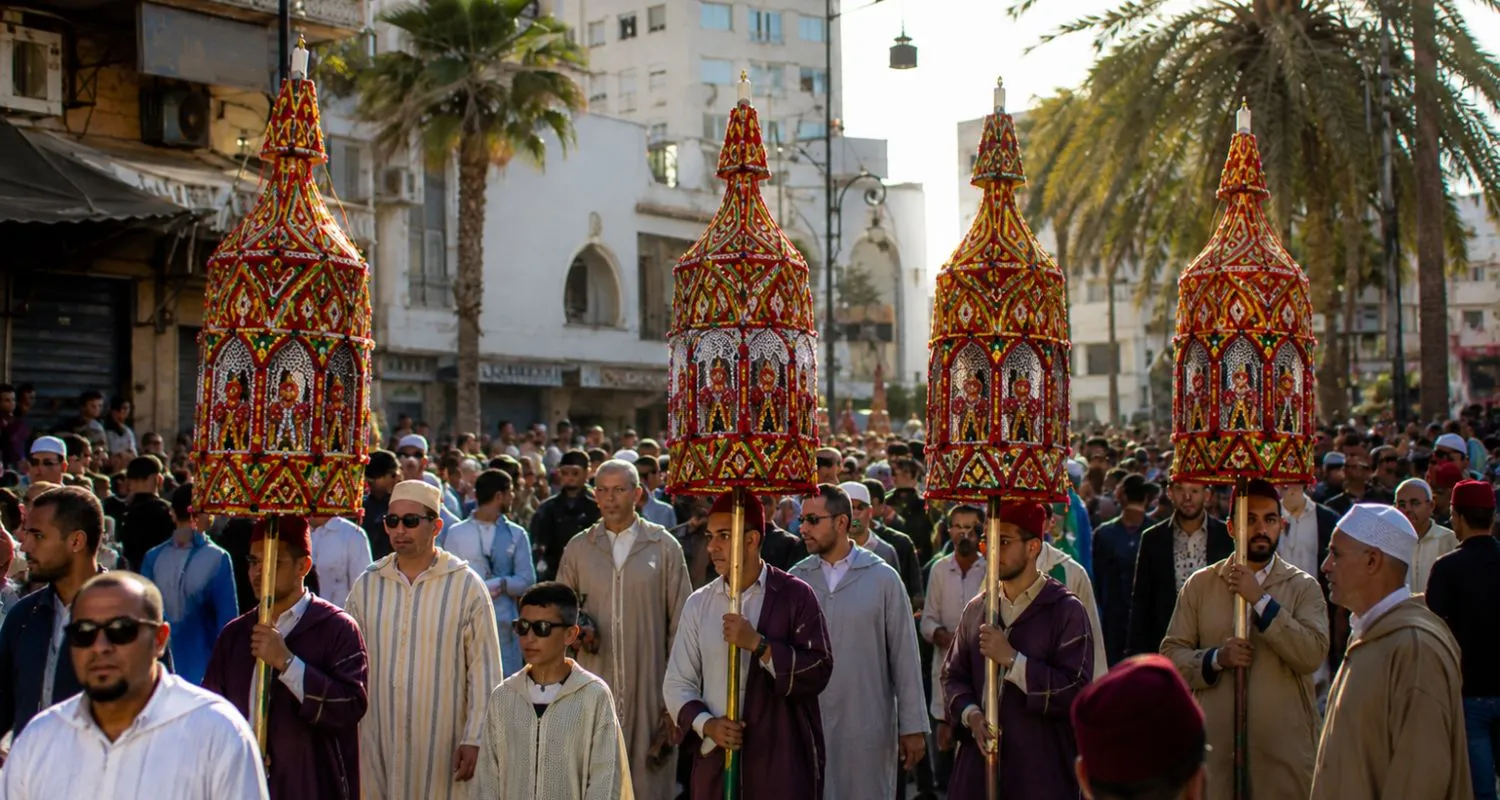 Crowds gather for the Salé candle procession marking Mawlid 2026